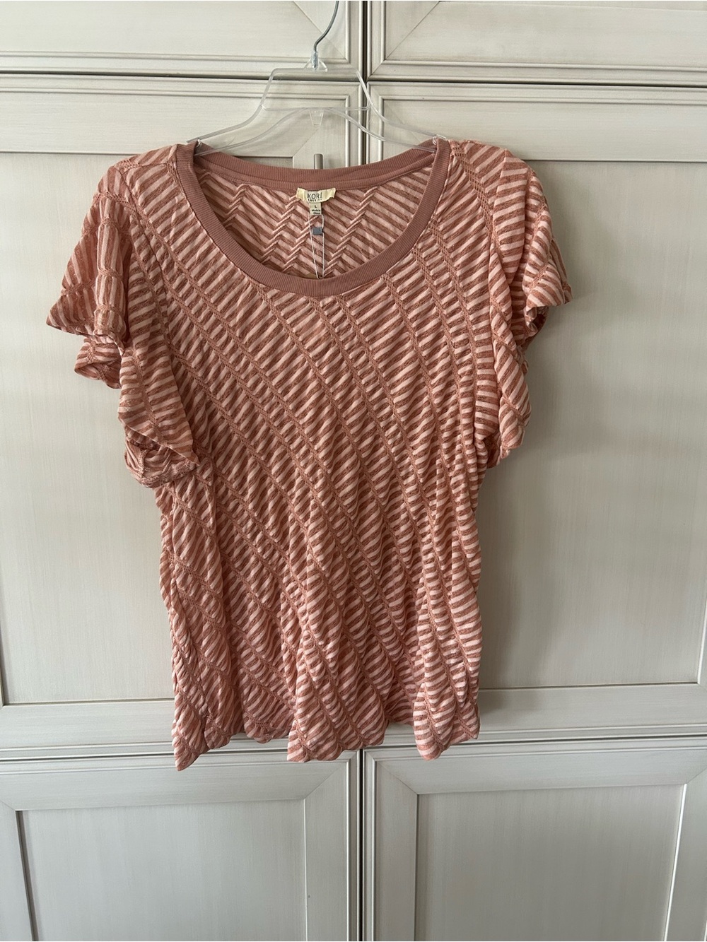 Kori Dusty Rose Striped Short Sleeve Top